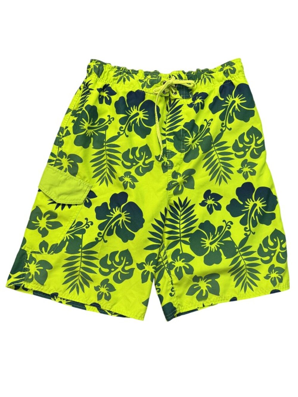 Canyon Creek Swim Trunks Mens Sz Large Hawaiian Floral Green Quick-Dry Pockets
